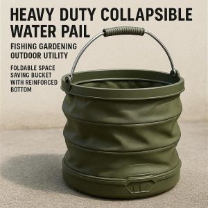 Heavy Duty Collapsible Water Pail for Fishing Gardening Outdoor Utility Foldable Space Saving Bucket with Reinforced Bottom Design