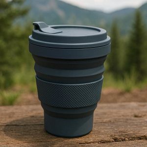Expandable Silicone Travel Cup for Outdoor Camping Hiking Portable Foldable Drinking Mug with Heat Resistant Sleeve and Secure Lid