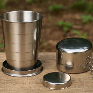 26 Telescopic Stainless Steel Travel Cup for Outdoor Camping Survival Portable Foldable Metal Drinking Mug with Keychain Case and Cover