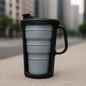 Slim Design Collapsible Travel Cup with Hard Plastic Frame Portable Foldable Silicone Mug for Urban Commuting and Outdoor Hiking